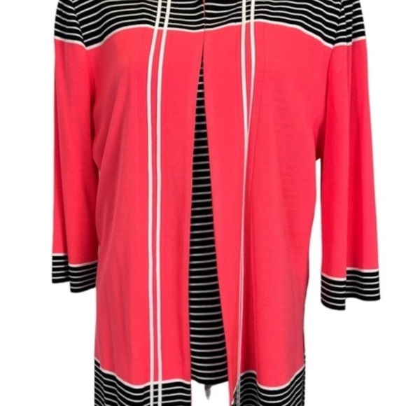 Ming Wang Long Cardigan In Coral, Black and White size 1X - Picture 2 of 9